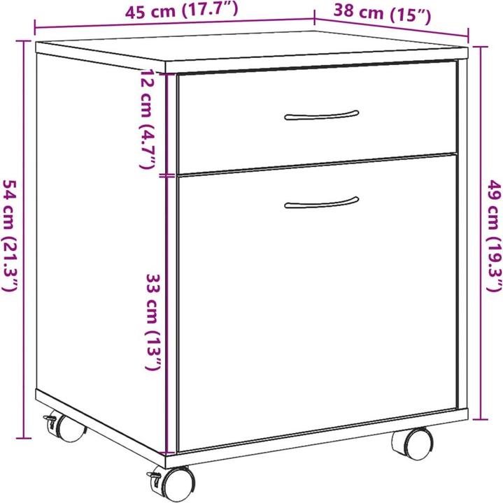 Image du produit VidaXL Rollcontainer Rollschrank Bürocontainer Büroschrank Schrank Artisan-Eiche (45 x 38 x 54 cm)