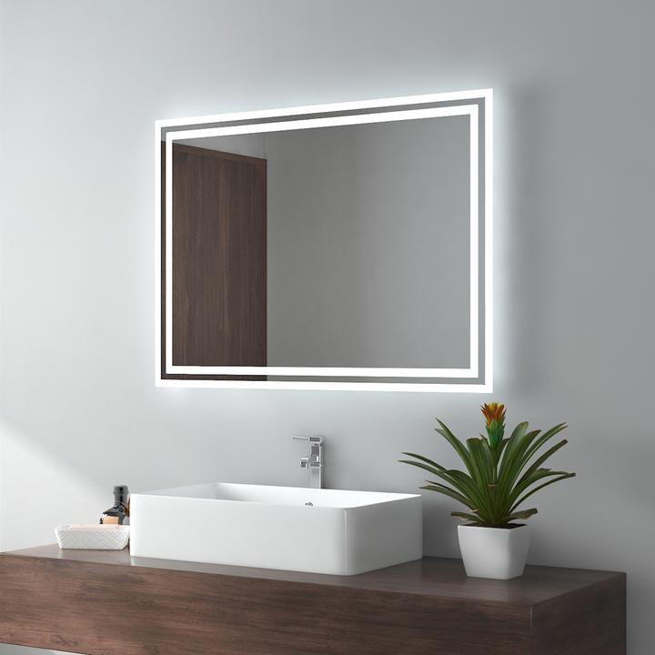 Produktbild Emke Badezimmerspiegel mit Beleuchtung 80*60cm,Beschlagfrei, 3000K/6500K,Tast Schalter