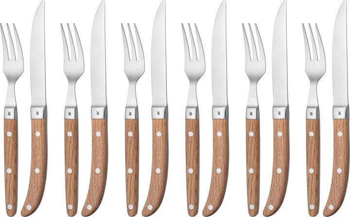 Produktbild WMF Steakbesteck Set Steakmesser 6 Personen Ranch 12tlg Spezialklingenstahl Eichenholz (12 Stück, Besteck Set)