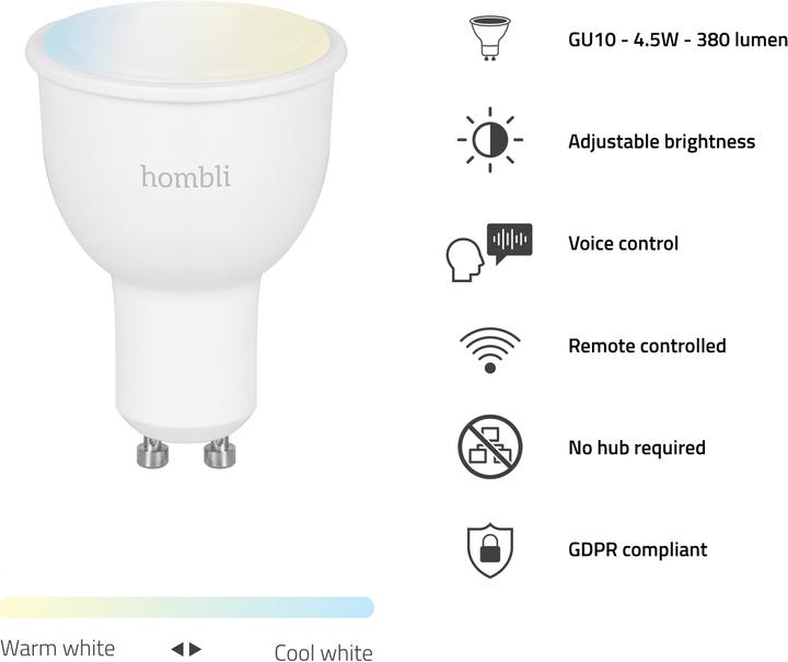 Actual product image Hombli Smart Spot CCT (GU10, 4.50 W, 380 lm, 1 x, F)