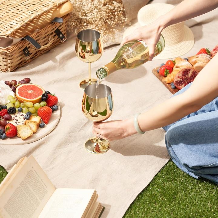 Produktbild Oak & Steel Edelstahl Weingläser Gold 2er-Set (50 cl, 2 Gläser, Weingläser Set)