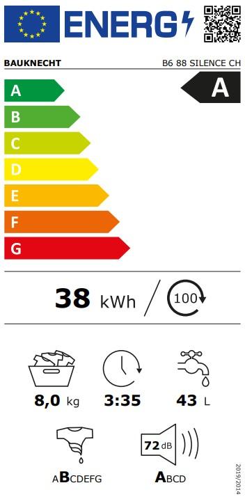 Etichetta energetica Bauknecht B6 88 SILENCE CH (8 kg, A sinistra, Spina CH)