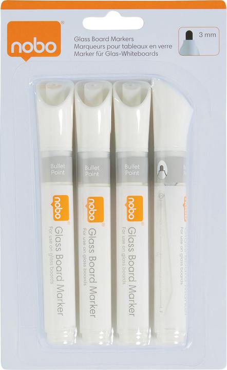 Nobo Glasboard Marker (White, 3 mm, 4 x)