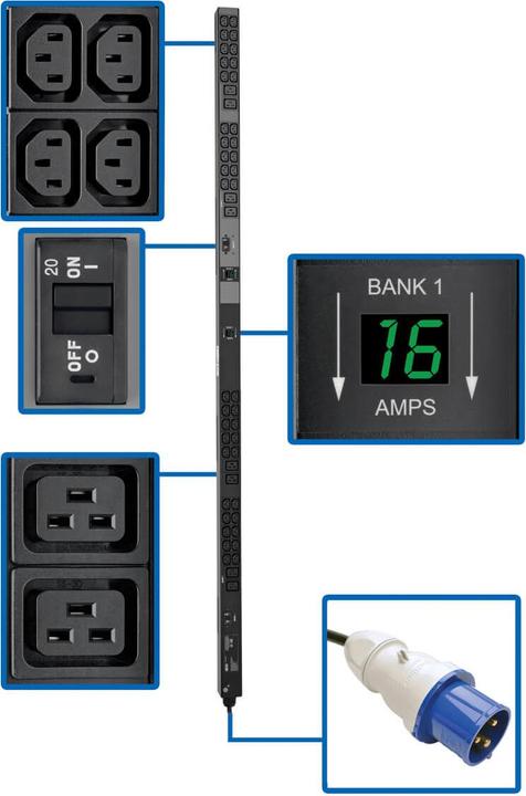Produktbild Eaton Tripp Lite Series PDU Metered Vertical 7.4W 230V 8 C19 40 C13 IEC 309 32A 0U TAA