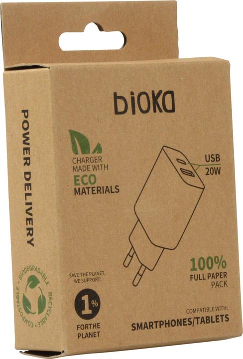 Actual product image Bioka Double Adapter 20W Biodegradable Eco-friendly USB-C Power Delivery (20 W)