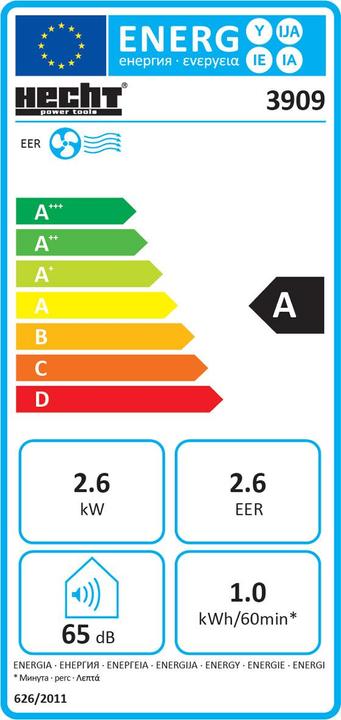 Energie-Label Hecht 3909 (45 m², 9000 BTU/h)