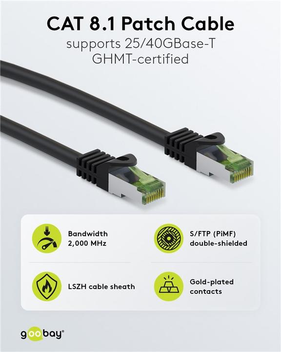 Produktbild Goobay GHMT-zertifiziertes CAT 8.1 Patchkabel, S/FTP PiMF, 1 m, grau, 10er-Set (S/FTP, CAT8.1, 1 m)