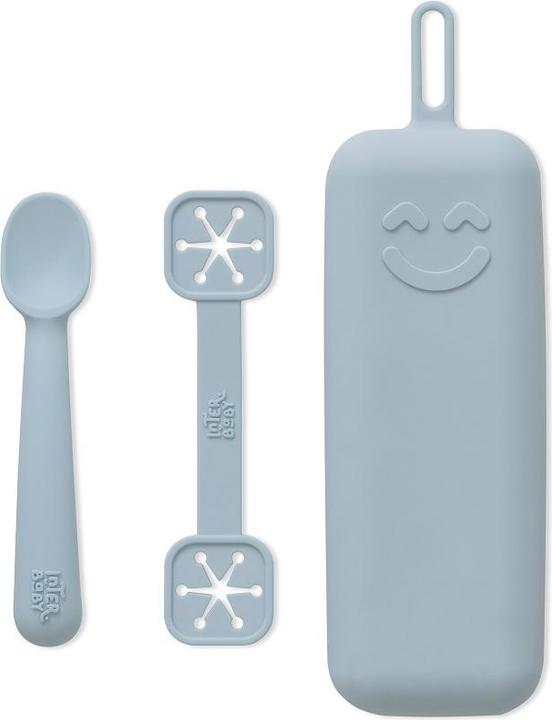 Interbaby Set De Porte-Couverts + Cuillères Et Porte-Bavoirs En Silicone- Bleu Gris