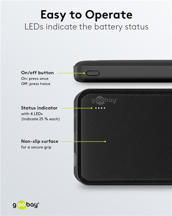 Actual product image Goobay Powerbank Slimline 10.000 mAh (10000 mAh, 37 Wh)