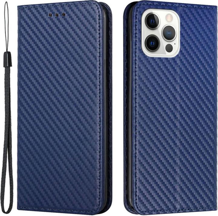 Produktbild Cover-Discount iPhone 15 Pro - Carbon Look Flip Case Hülle blau (Apple iPhone 15 Pro)