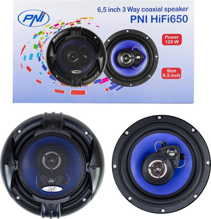 Produktbild PNI Koaxiale Autolautsprecher HiFi650, 120 W, 16,5 cm, 3-Wege, inklusive Gitter, 2er-Set (16.50 cm)