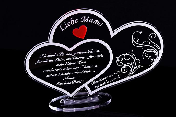 Produktbild Laserox Acryl Doppelherz Schild "Liebe Mama" mit Gravur