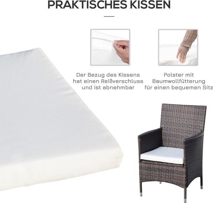 Produktbild Swisshandel24 Rattan Gartenmöbel Set mit Beistelltisch 3-tlg. Balkonmöbel Set mit Sitzkissen Polyrattan + Stahl Br