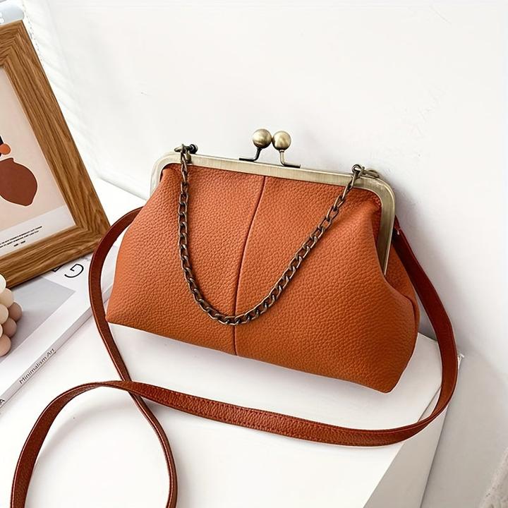Produktbild Only-Bags.Store Mode Kette Dekor Schulter Crossbody Tasche Vintage Solid Farbe Clip Handtasche