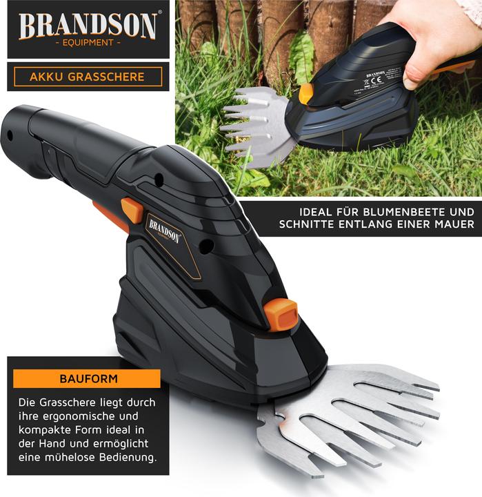 Produktbild Brandson Akku Grasschere, elektrische Garten Strauchschere, Teleskopstange 90-130 cm mit Rädern, Rasenschere (Akkuheckenschere)