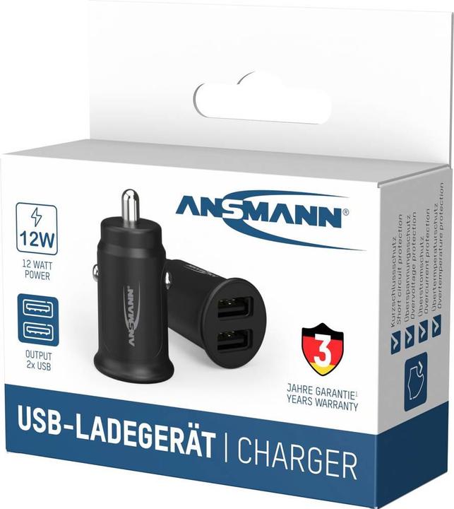 Immagine prodotto Ansmann Caricabatterie per auto 12-24V DC/1000mA/12W/KFZ/2xUSB/5V bl