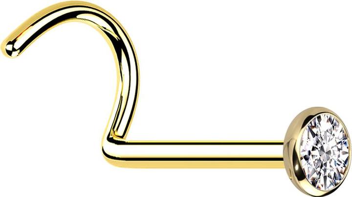 Produktbild Star Piercing Nasenstecker gebogen vergoldet mit flacher Halbkugel Kristall silber (Titan G23)