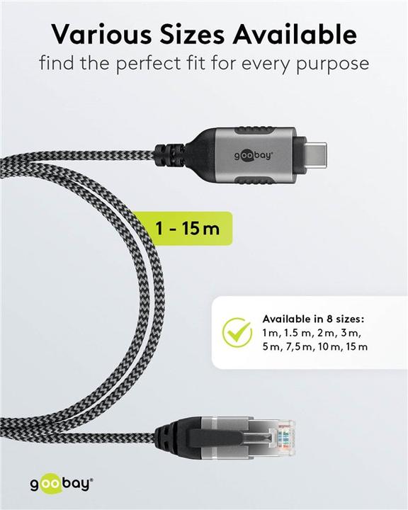 Produktbild Goobay Ethernet-Kabel USB-C 3.1 auf RJ45, Slim, 10 m (USB 3.1, RJ45 (1x))