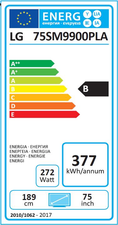Label énergétique LG 75SM9900 (75", Nano-Cell, 8K, 2019)
