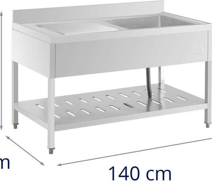 Image du produit Royal Catering Spültisch Spülbecken Edelstahlspüle Gastrospüle mit Regal 140 x 70 cm (Évier encastré avec égouttoir, 25 cm, 70 cm)