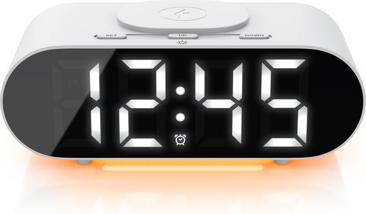 Bearware Wecker, 3 Alarmzeiten, Beleuchtung, QI Ladefunktion Kabelloses Laden Wireless Charger, Netzteil+Akku