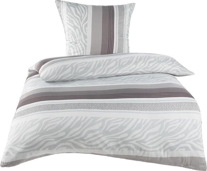 HTI-Living Bettwäsche 2-teilig 135 x 200 cm Microfaser Streifen Grau (Bettwäsche Set, 135 x 200 cm)