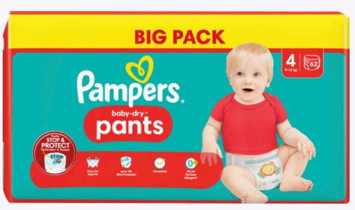 Produktbild Pampers Baby Pants Dry (Gr. 4, Tragepack, 62 Stück)