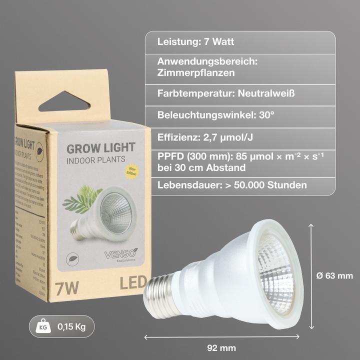 Actual product image Venso EcoSolutions E27 plant lamp "Indoor plants" 7W 60 °, improved photosynthesis and higher chloro (LED, 240 V)
