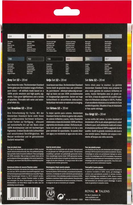Produktbild Amsterdam Acrylfarbe Greys 12 Tuben à 20 ml (Mehrfarbig, 20 ml)