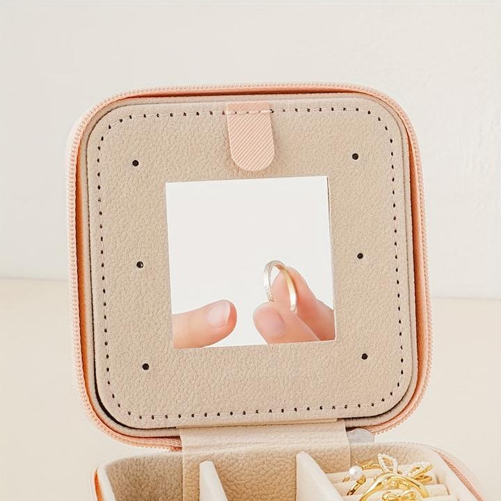 Immagine prodotto Only-Bags.Store 1 Stück Mini-Reise-Schmuck-Organizer im klassischen Stil mit Spiegel, 3-lagiger Aufbewahrungskoffer