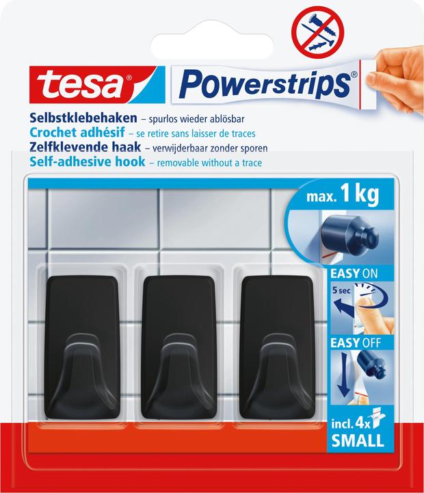 Produktbild tesa Powerstrips Klebehaken SMALL Eckig - 3 x selbstklebende Wandhaken