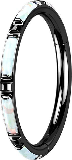 Produktbild Star Piercing Micro Segmentring klappbar schwarz seitlich mehrere Opal streifen weiss (ohne Messing, Titan G23)
