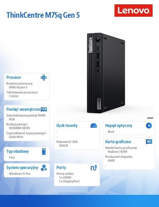 Productafbeelding Lenovo ThinkCentre M75q Gen 5 (AMD Ryzen 3 8300GE, 8 GB, 256 GB)