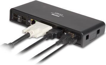 Produktbild Hamlet USB 3.0 Dual Display DVI und HDMI Docking Station, Hub mit 6 USB-Anschlüssen, LAN UND AUDI (USB-A, USB-B, 6 Ports)