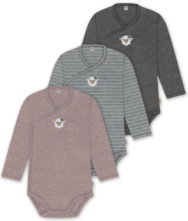 Actual product image Normani Set of 3 baby body wrap long sleeve toddler bodysuit made from merino wool - 9357 (86)