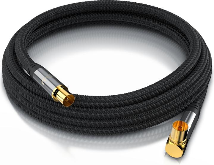 Produktbild Primewire Antennenkabel gewinkelt mit Braiding, Koaxialkabel 75 Ohm HDTV, Radio, DVB-T2 TV Antennen Kabel (135 dB, Antennenkabel)