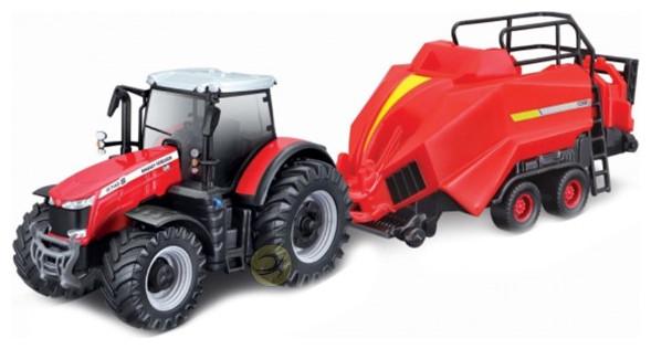 Produktbild Bburago Diecast 1:43 FarmLand Massey Ferguson 8740S with Baler Lifter Motorized Ages 3+ 18-31667