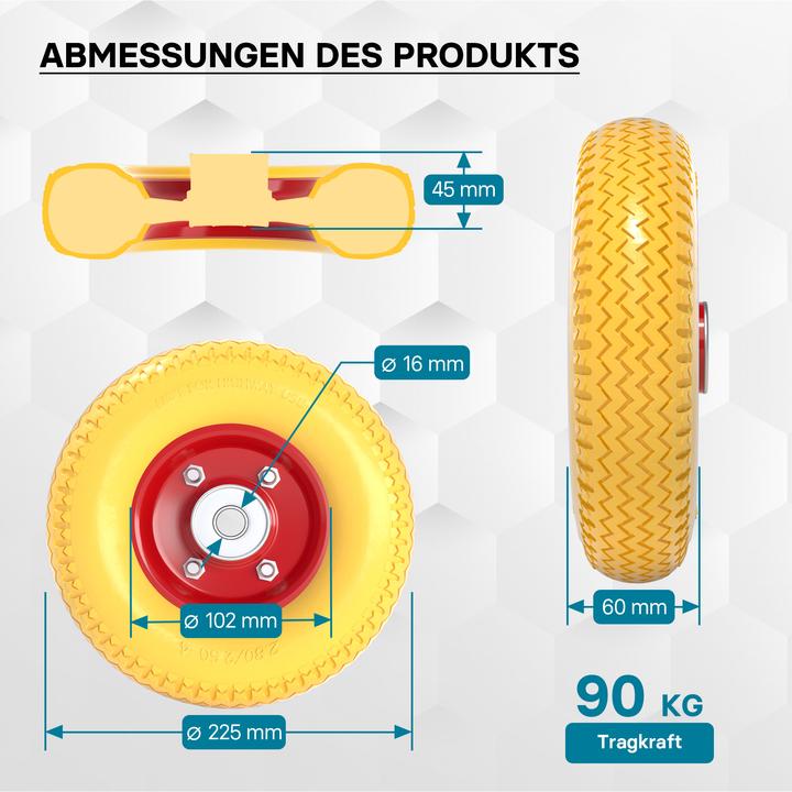 Produktbild Wiltec Schubkarren PU Rad 2.80/2.50-4 Vollgummi Polyurethan Reifen pannensicher