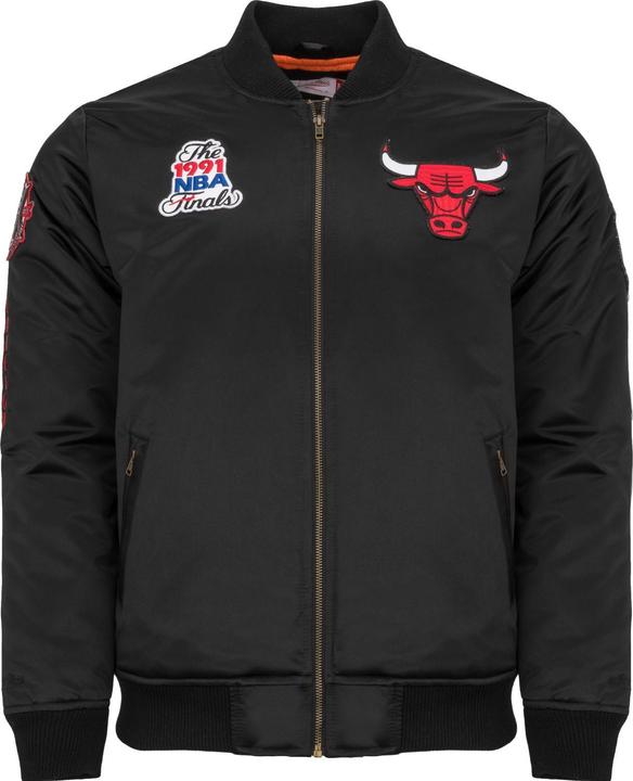 Mitchell & Ness M&N Satin Bomber Jacke - PATCHES Chicago Bulls schwarz - L (L)