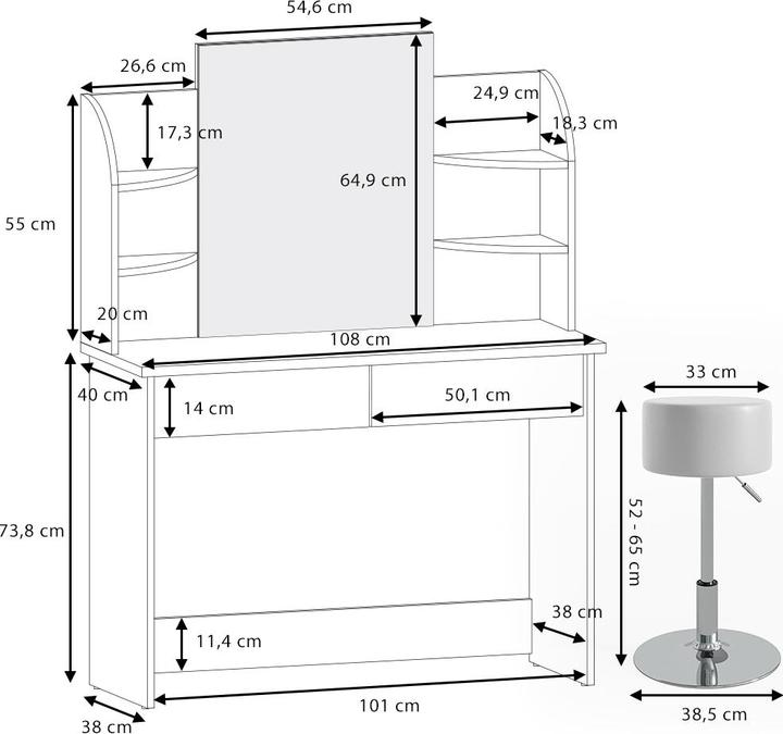 Produktbild Vicco Charlotte mit Hocker (108 x 40 x 139 cm)