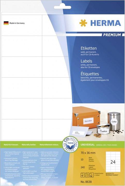 Productafbeelding HERMA Adresetiketten A4