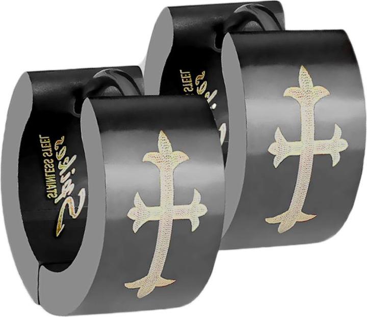 Star Piercing Ohrring zum Klappen mit gotischem Kreuz schwarz (ohne Messing, Chirurgenstahl 316L)