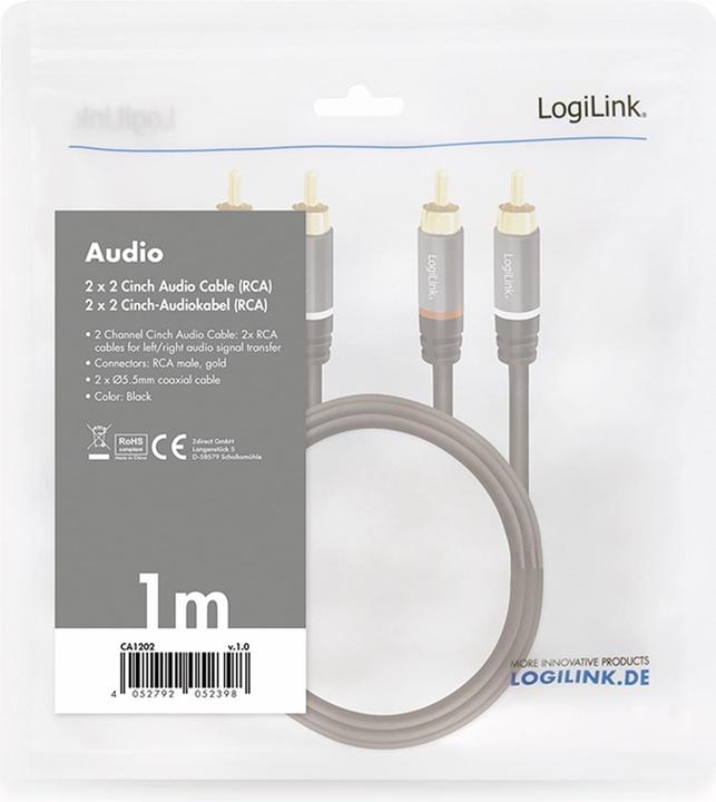 Produktbild LogiLink 2xCinch – 2xCinch (1 m, 3.5mm Klinke (AUX))