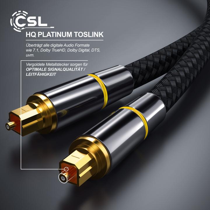 Immagine prodotto CSL Cavo ottico, S/PDIF, Toslink, spina in metallo, rivestimento in nylon, fibra ottica, cavo audio (5 m, Ottico)