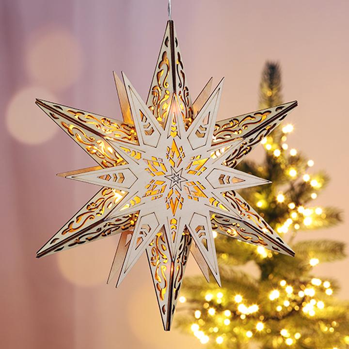 Actual product image Mojawo Wooden poinsettia with 6 warm white LEDs