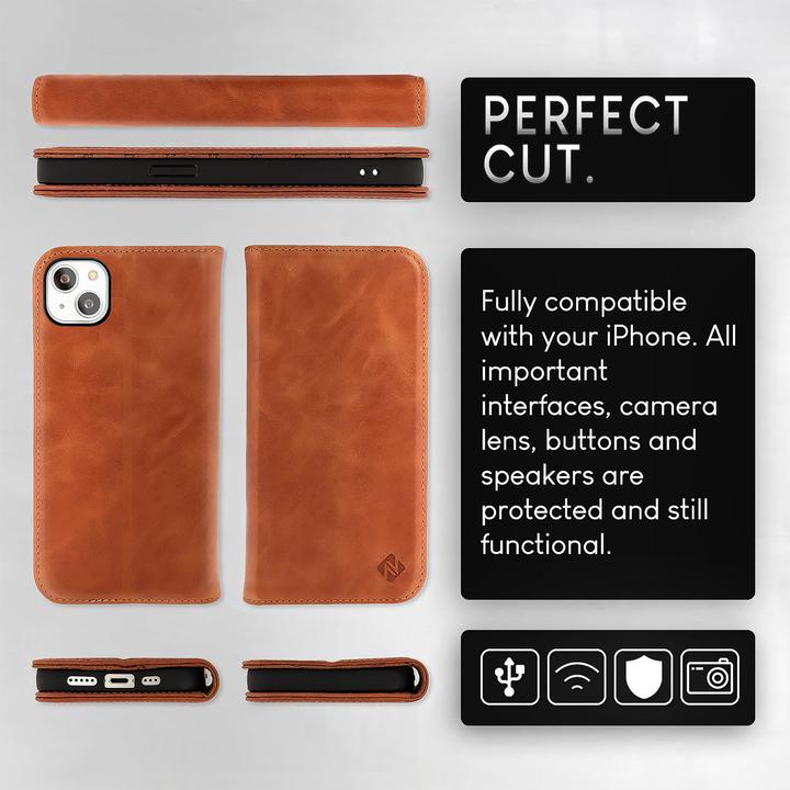Actual product image Nalia Genuine leather flip case cover with magnetic fastener (Apple iPhone 15 Plus)