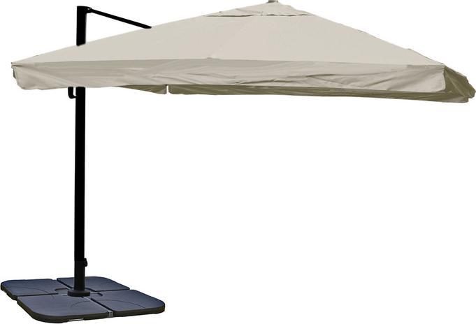 Produktbild Mendler Gastronomie-Ampelschirm, 3,5x3,5m (Ø4,95m) Polyester/Alu 25kg - Flap, creme-grau mit Ständer, drehba (3.50 m)