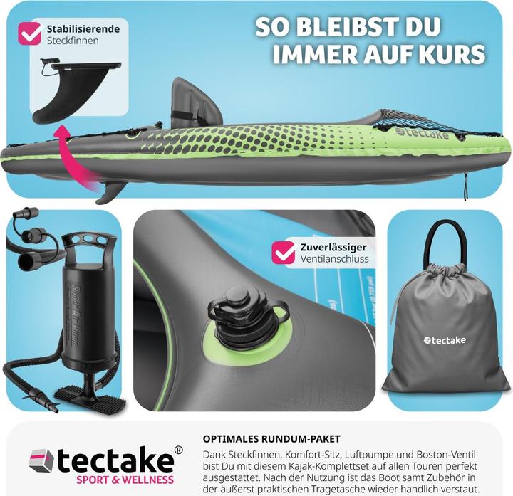 Image du produit tectake Kayak gonflable Liberty, kit complet avec sac de transport (1 pers.)