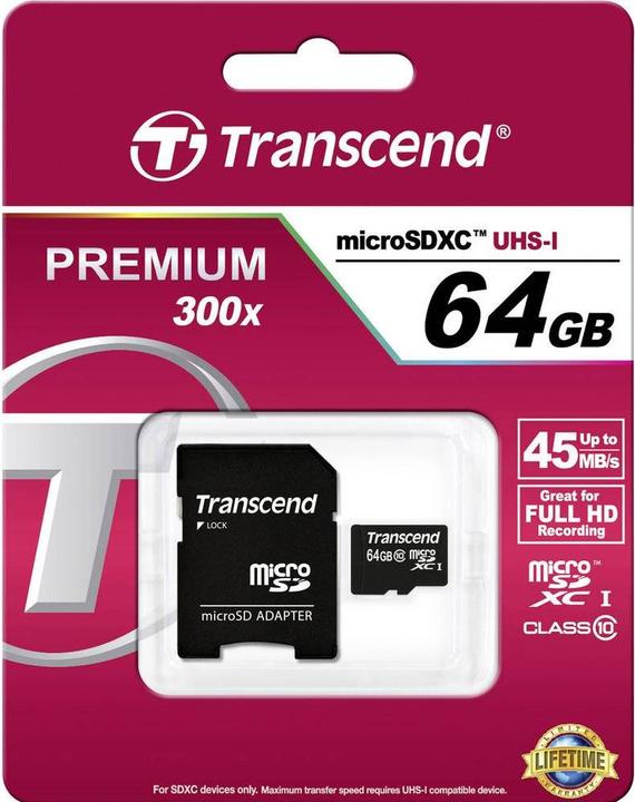 Actual product image Transcend Micro SDXC Card (64 GB, microSDXC, U1, UHS-I)