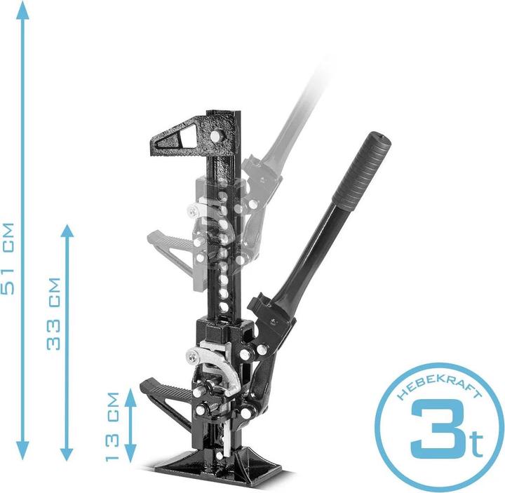 Produktbild Stahlwerk Zahnstangenheber 20" 3t 33cm Farm Jack Stockwinde Offroad Wagenheber